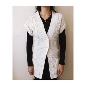 Express Cable Knit Short Sleeve Cardigan Sweater